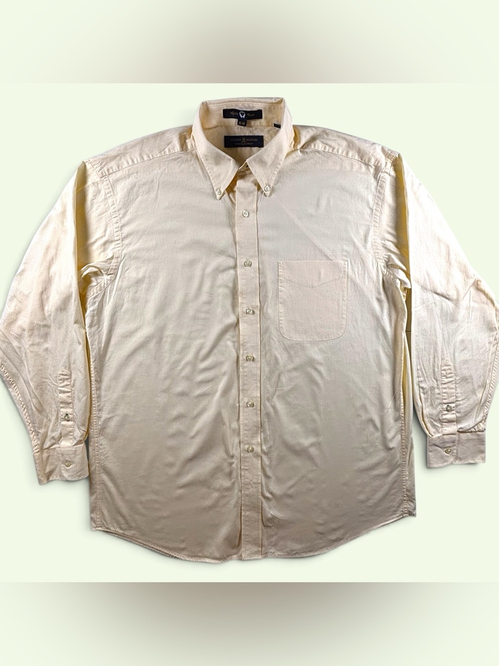 Tommy Hilfiger Gold Crest Men’s 16 34 Yellow White Pinstripe Dress Shirt